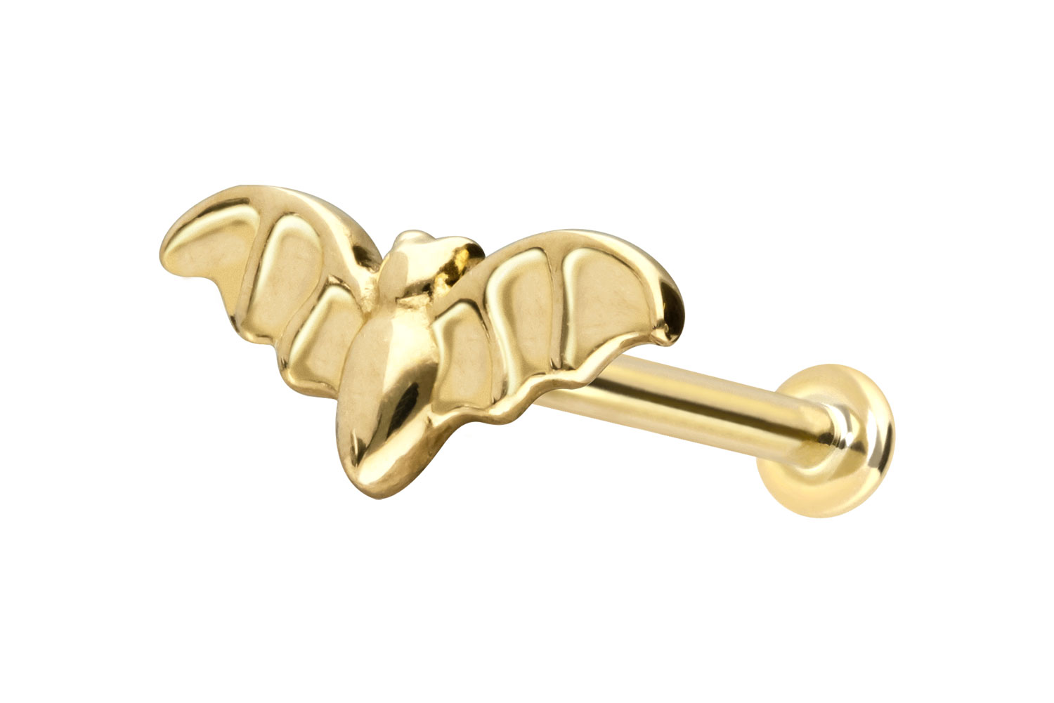 14 Karat Gold Labret Piercing mit Push Fit FLEDERMAUS